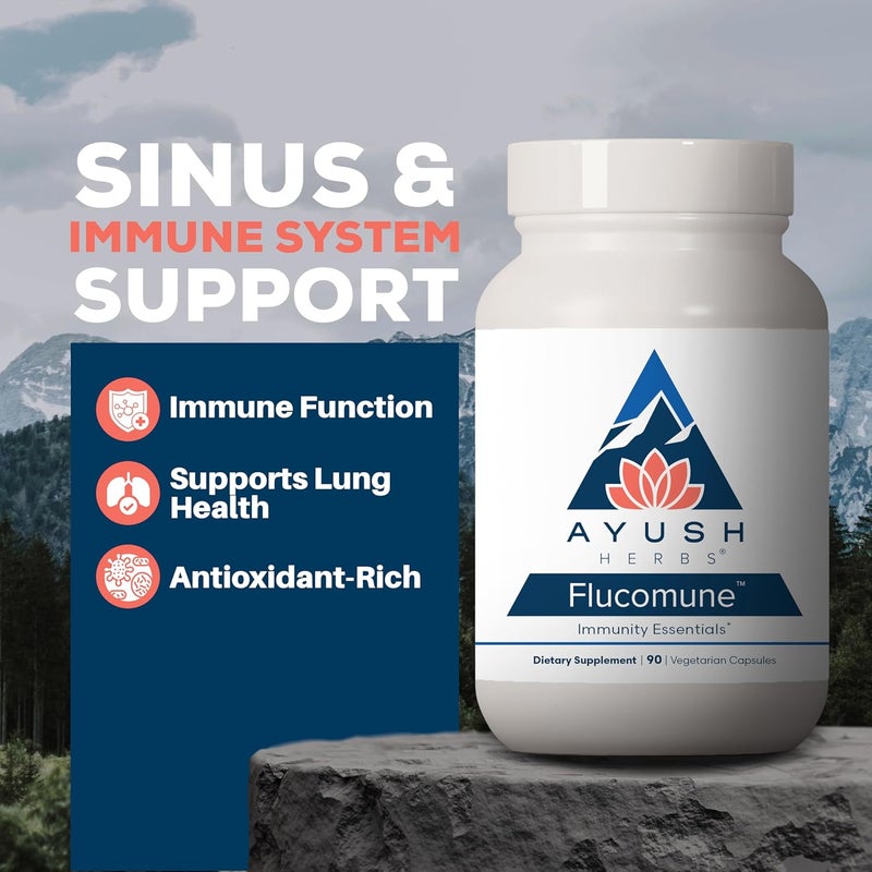 Ayush Herbs Flucomune - All-Natural Ayurvedic Herbal Supplement for Healthy Lung & Nasal Function, 90 Vegetarian Capsules - Image 2